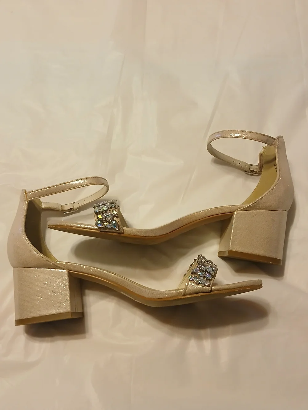 DB Studio Women's Crystal Strap Block Heel Sandals - Pale Pink